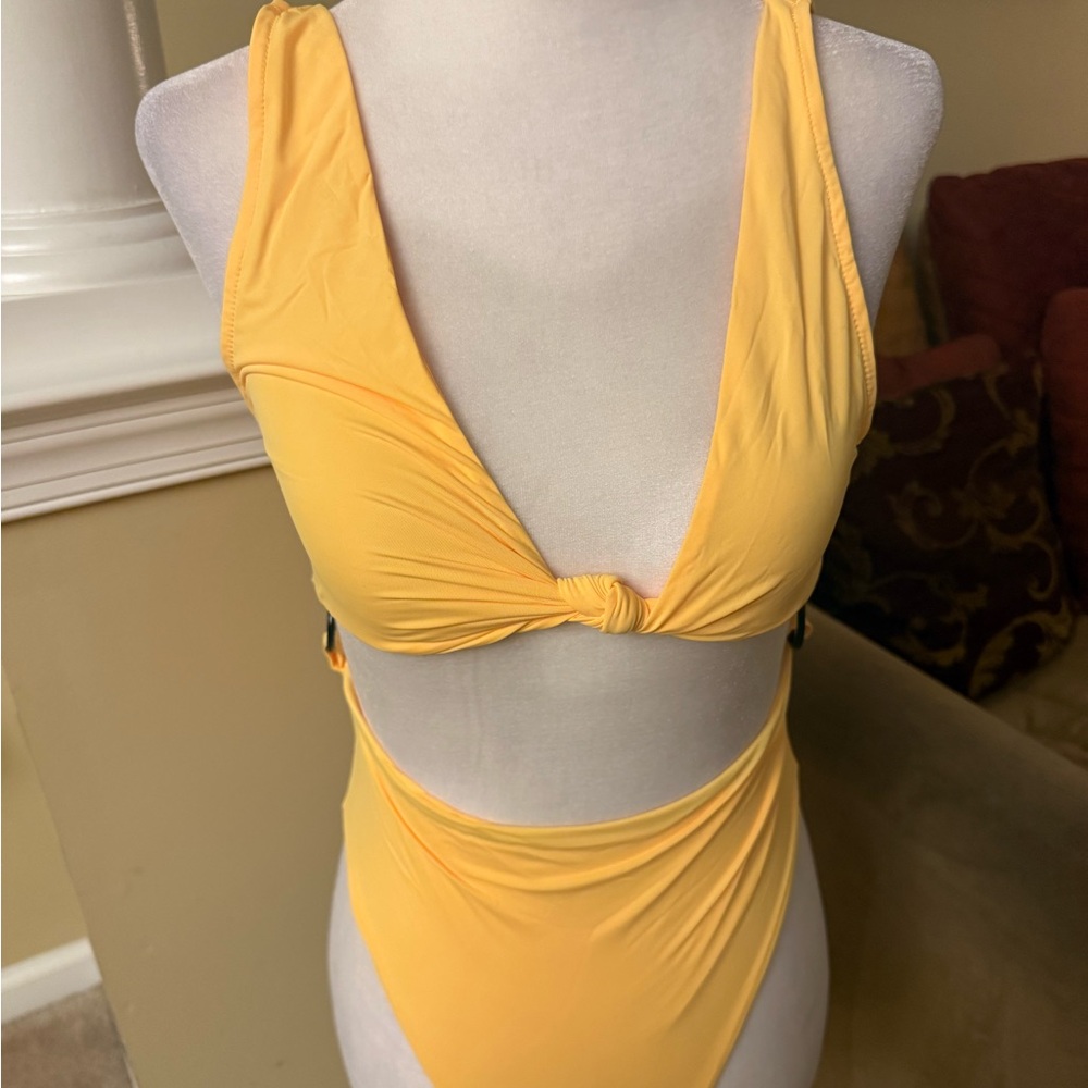 Tiger Mist Yellow Knot Front Bodysuit